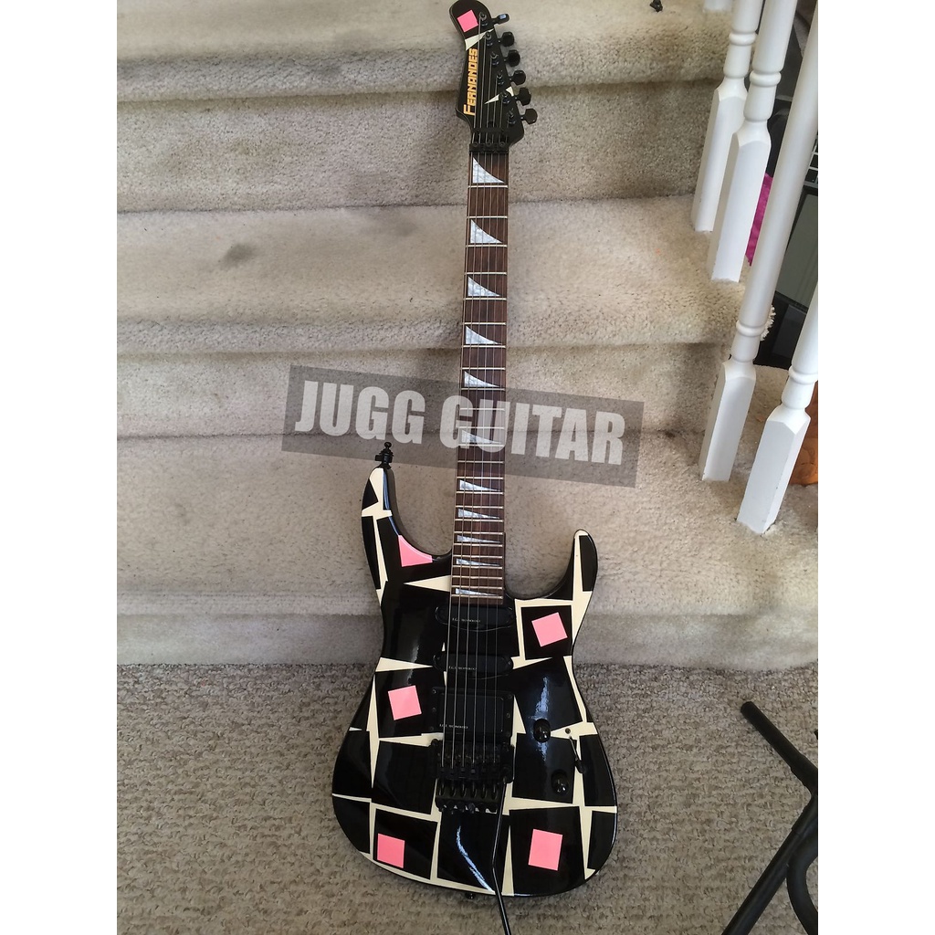 Super RARE Fernandes Adrian Vandenberg Signature Electric Guitar Model 1986  Squares Graphics Floyd Rose Tremolo Black Hardware