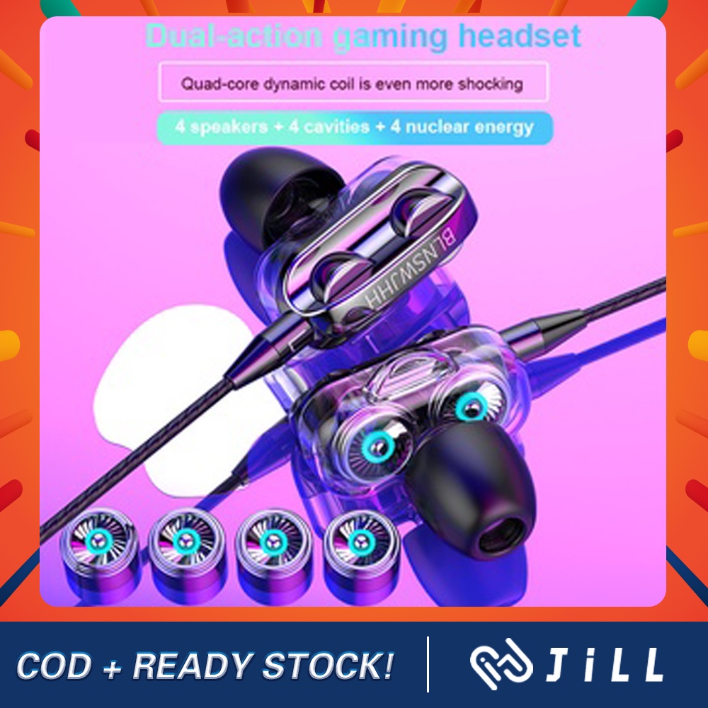 JiLL Wired Headset with Microphone Noise Cancelling Headphones 3.5mm Jack Earphone For Android