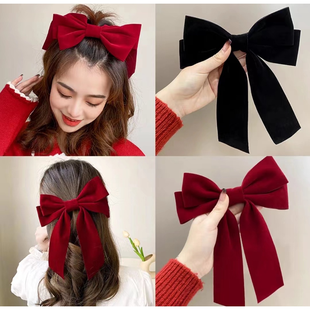 Korean Temperament Velvet Big Bow Hair Clip Fashion Red Black Ribbon ...