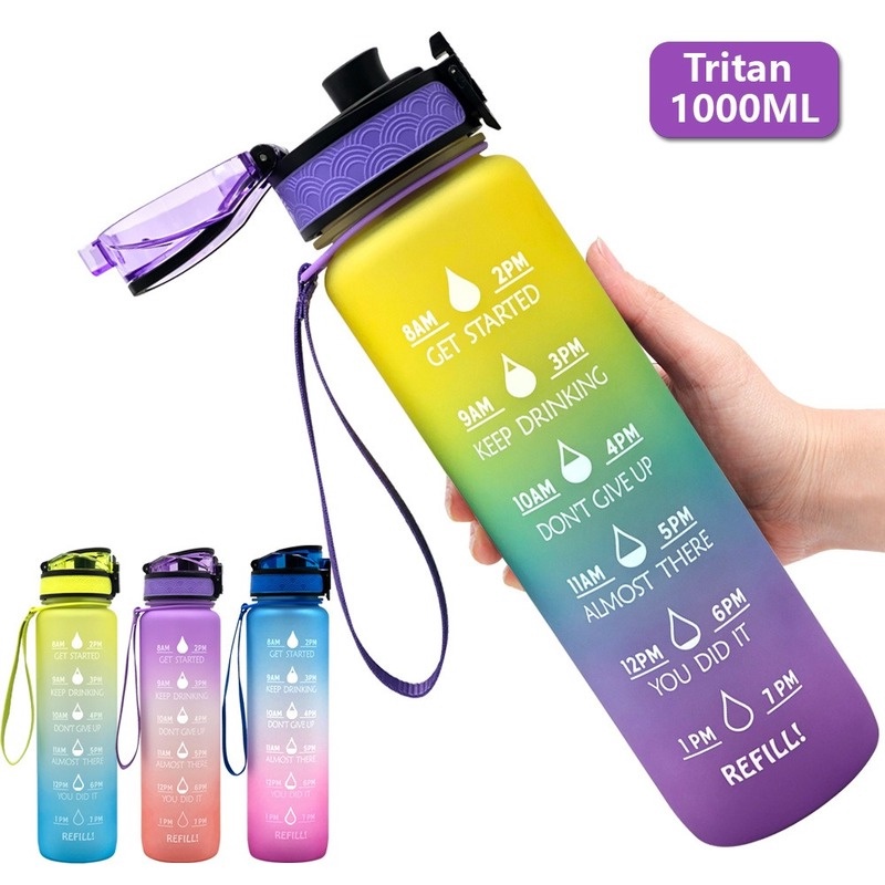 1L Motivational Water Bottle with Time Marker & Straw-BPA Free Locking ...