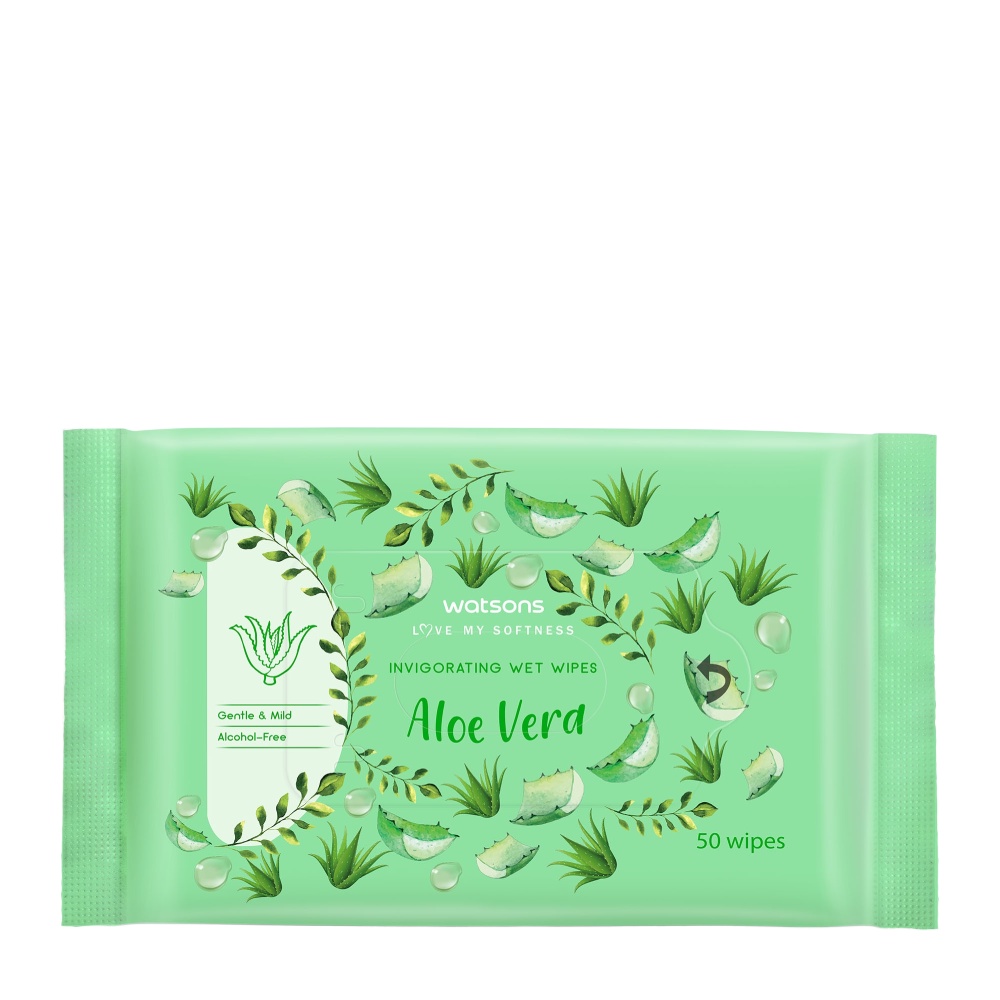 Watsons Invigorating Wet Tissues Aloe Vera Scented 50 sheets | Shopee ...