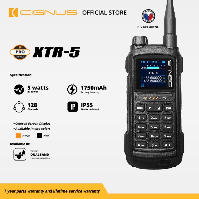 CIGNUS PRO XTR5 Black 5watts Heavy Duty Two Way Radio Shopee Philippines