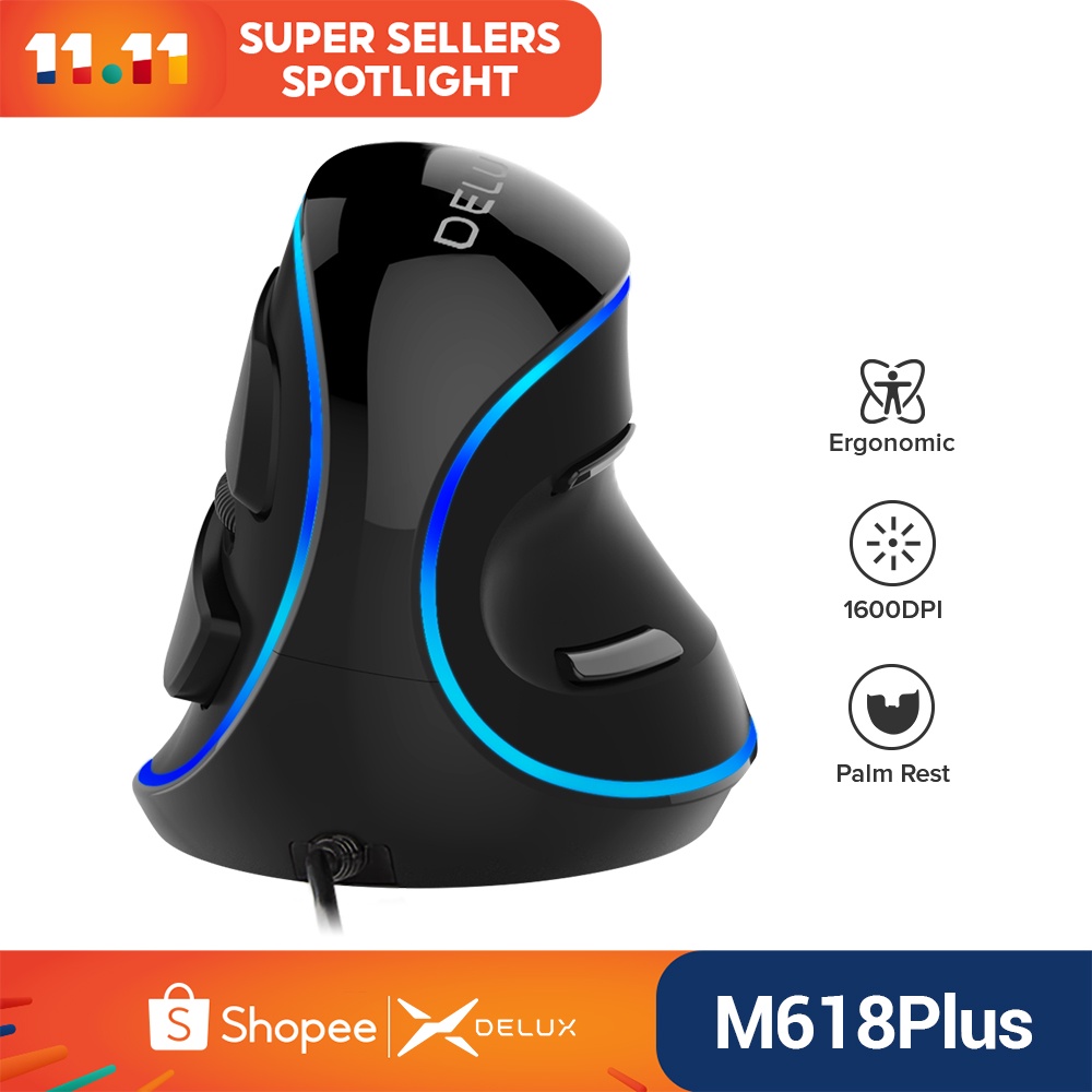 Delux M Plus Mouse Vertical Ergon Micro Bot Es Wired With Blue Led Shopee Philippines