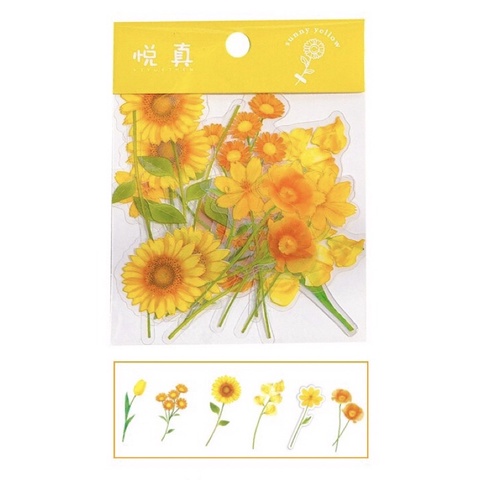 6pcs Yellow Sunflower Daisy Tulip PET Sticker Junk Journal Diary Floral ...