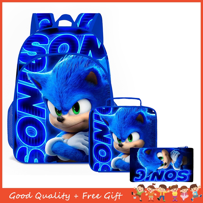 Sonic School Bag Children's Backpack Or Lunch Bag Or Pencil Case Or 3pcs  Set Dinosaur Print Backpack For Kids