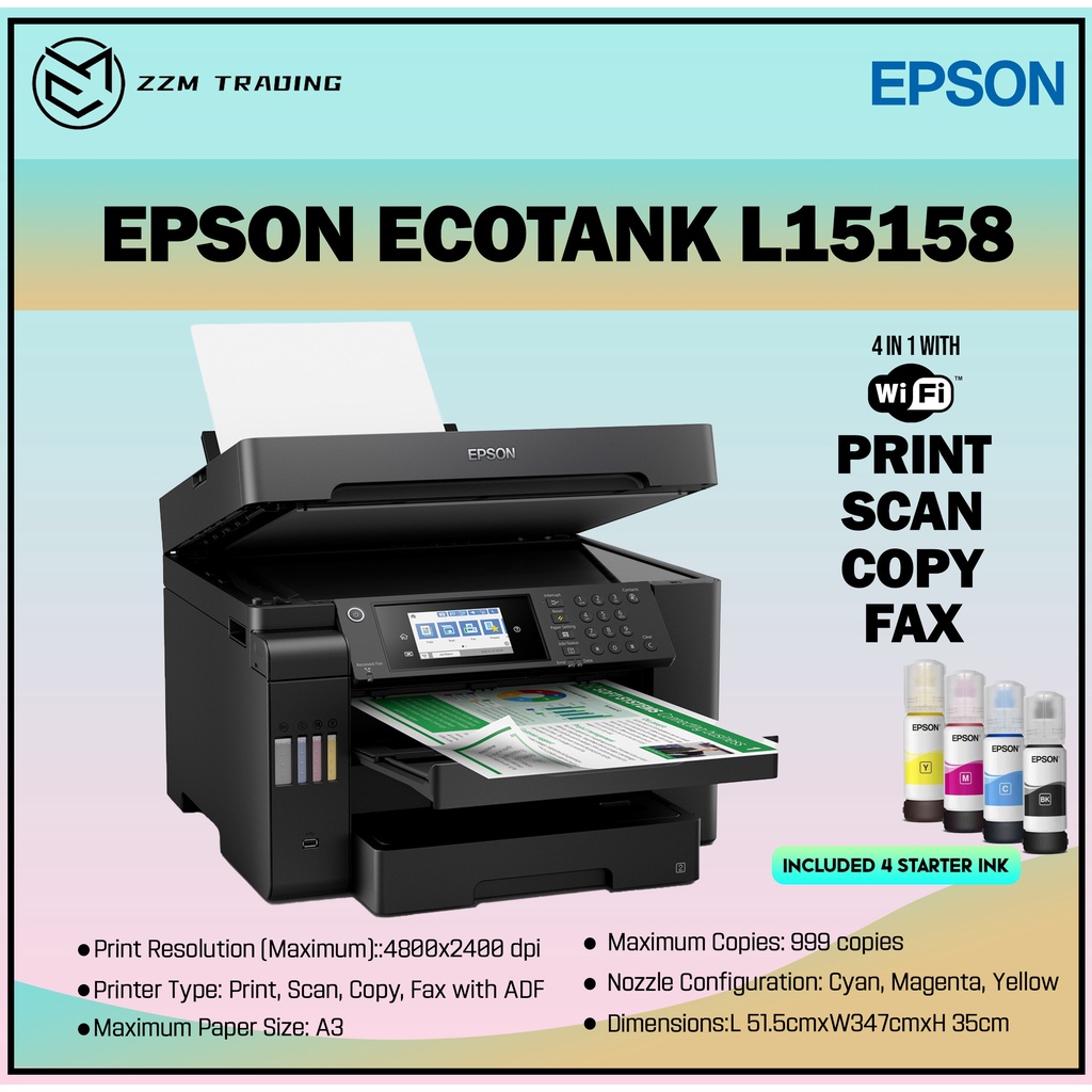 EPSON ECOTANK L15158 A3 WI-FI DUPLEX ALL-IN-ONE INK TANK PRINTER 4800 x ...