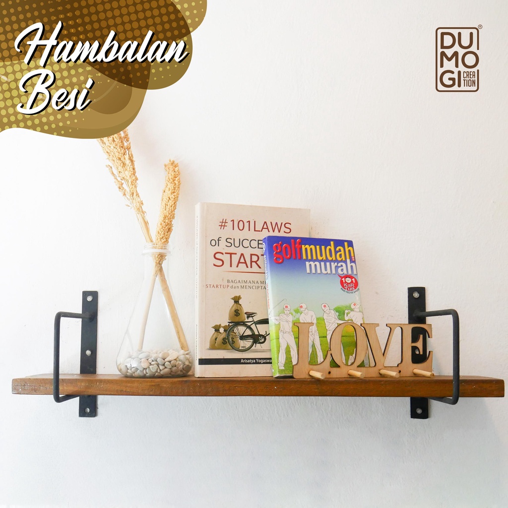 SIKU KAYU Industrial Iron Elbow Wood Shelves Wall shelf 50Cm Board