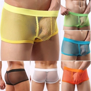 Mens Mesh Sheer Transprant Boxer Briefs Low Waist Breathable Sexy Underwear  See Through Stretch Boxers Shorts
