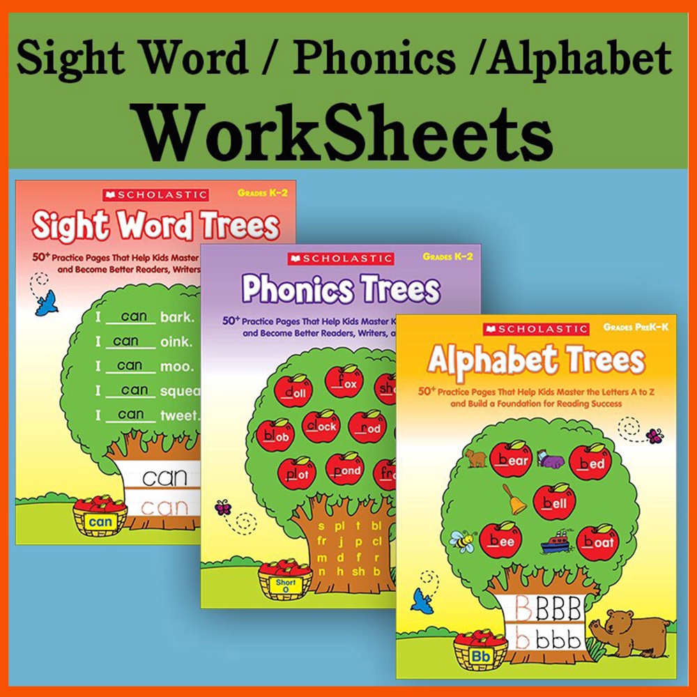 Kindergarten Kids Sight Word Phonics Alphabet A4 Worksheets Preschool Learn English Reading