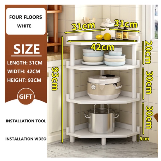 2/3/4/5 Layers Kitchen Storage Corner Rack Kitchen Solid Wood Storage