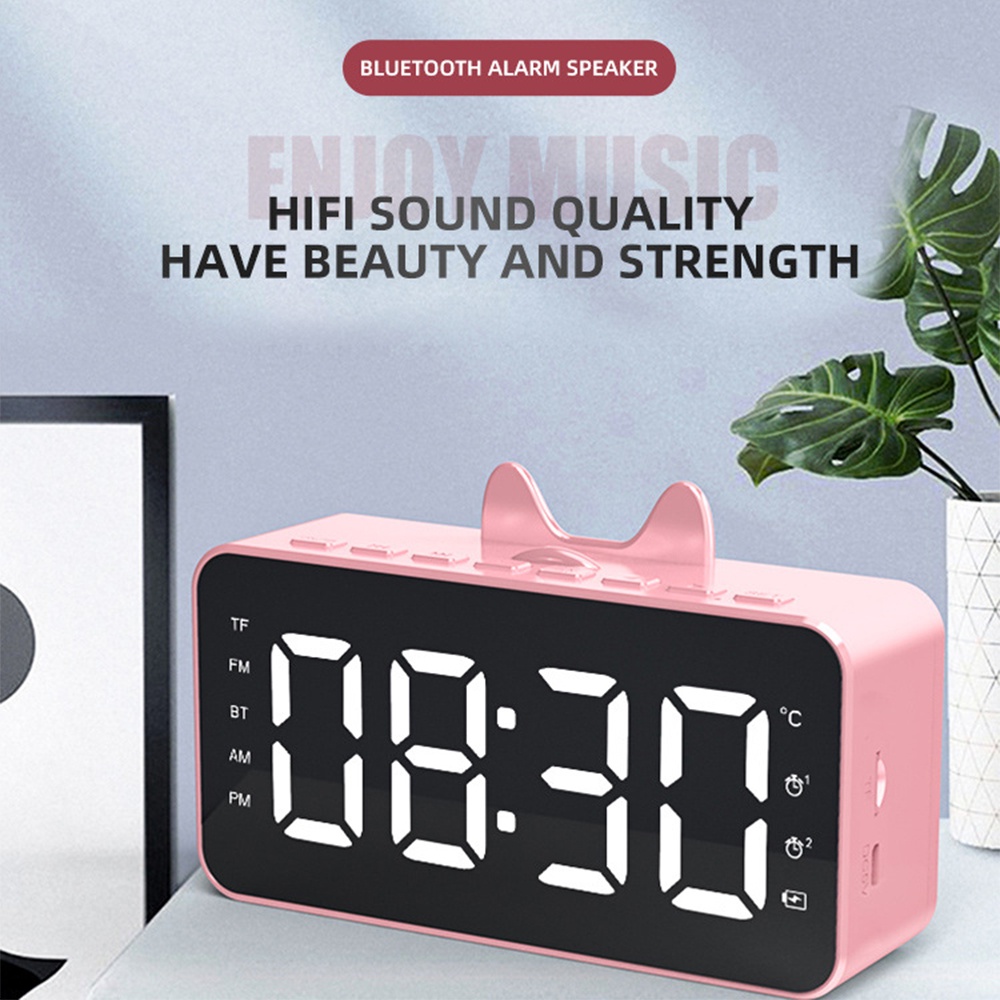 Q9 Bluetooth Mirror Alarm Clock Smart Lound Speaker Hifi Sound FM Support 32GB TF Card Handsfree