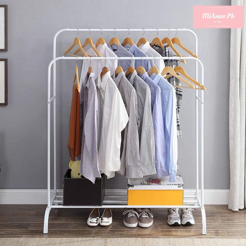 (Single/Double) Clothes Hanging Rack Pole Drying Rack Floor Standing ...