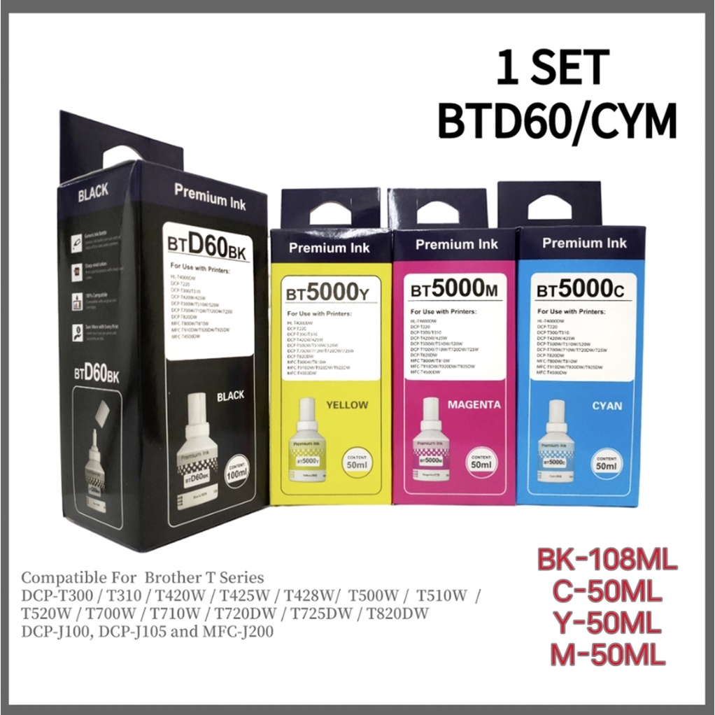 【on Hand】premium Ink Bt6000 Bt5000 Btd60 Btd60bk Refill Ink For Brother Dcp T310 Dcp T710w 108ml