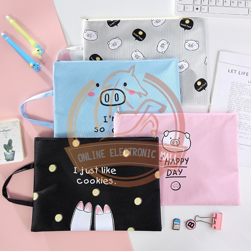 BZ Perfect Life Cartoon Zipper Large Capacity A4 File Bag Student Tote ...