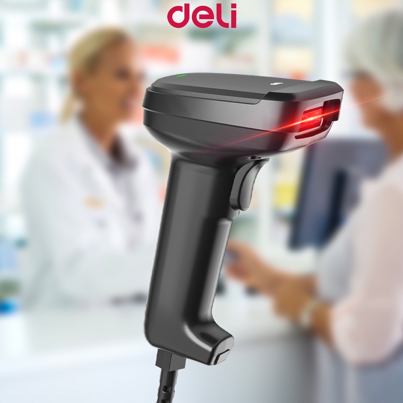 Deli Wired Barcode Scanner Cashier Handheld Barcode USB High Speed