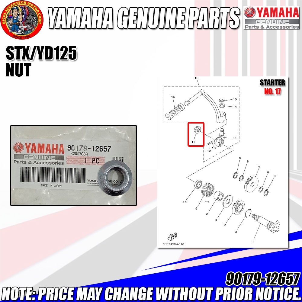 STX/YD 125/MIO SPORTY NUT (YGP) (Genuine 9017912657) Shopee Philippines