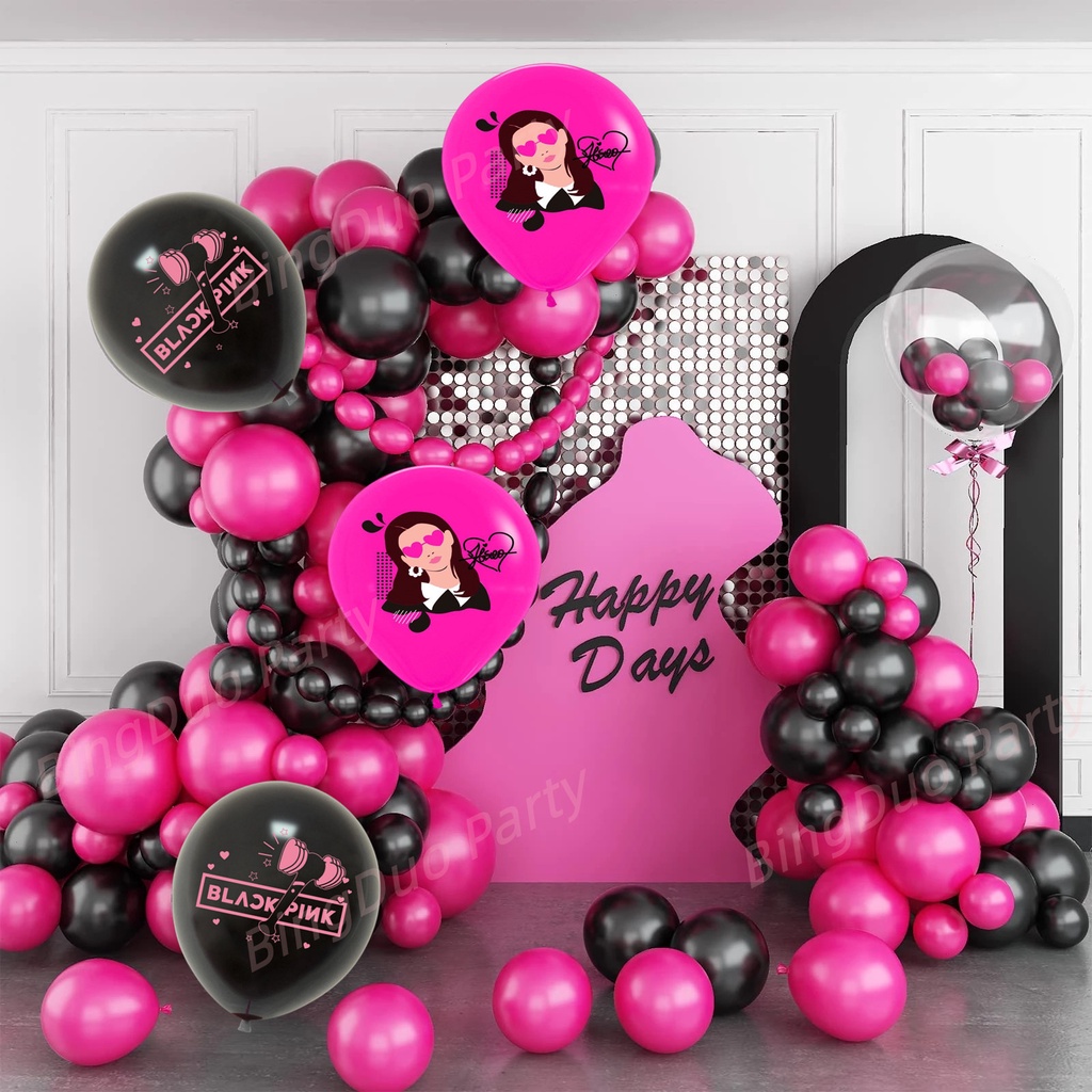 87pcs Blackpink Theme Birthday Party Decorations Black Pink Latex