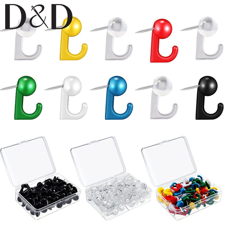 50pcs Push Pin Hooks, Plastic Head Wall Thumb Tacks Hanging Nails,  Multicolor