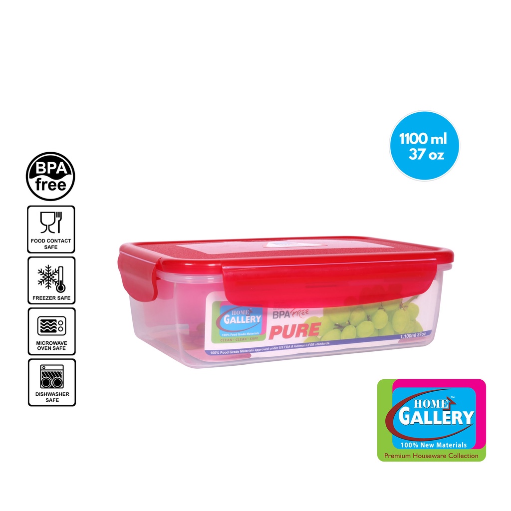 Home Gallery Pure Rectangular Food Keeper 1100ml/37oz PP