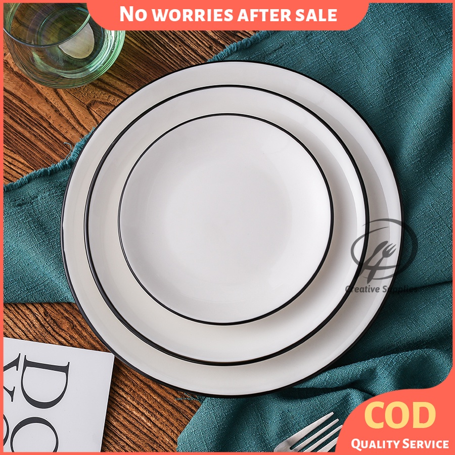 Black Line White Ceramic 6 "/8" /10 "Dinner Plate High Quality