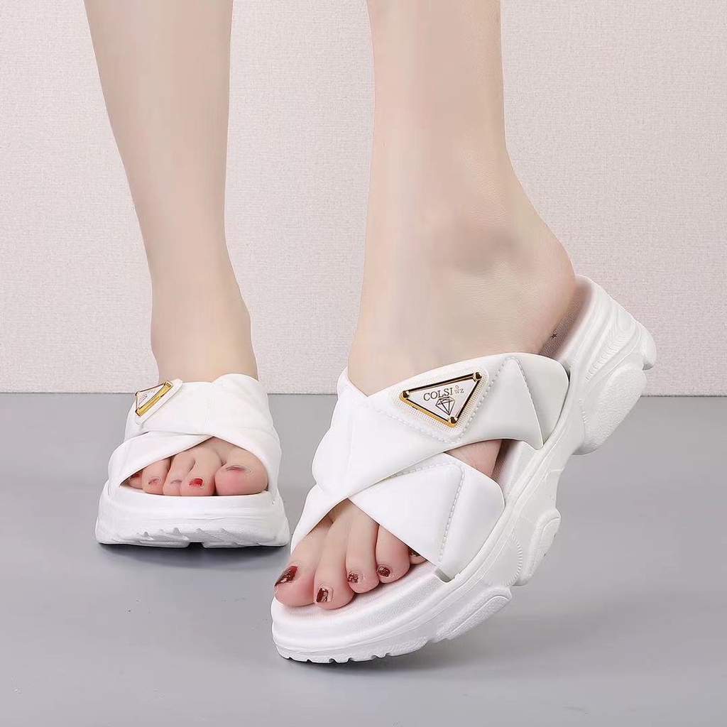 Hot Sale New arrival korean summer fashion women slipper sandal cross design thick bottom Shopee Philippines