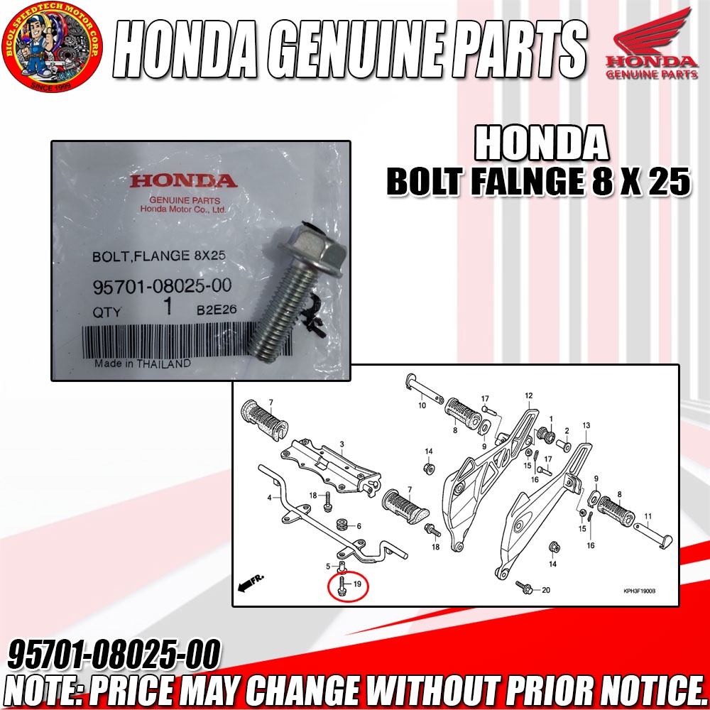 HONDA BOLT FLANGE 8 X 25 (HPI) (Genuine 95701-08025-00) | Shopee ...