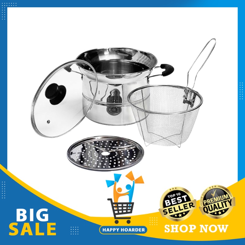 Korean Steamer Fryer stainless steel Stock Pot Deep Fry Set multi