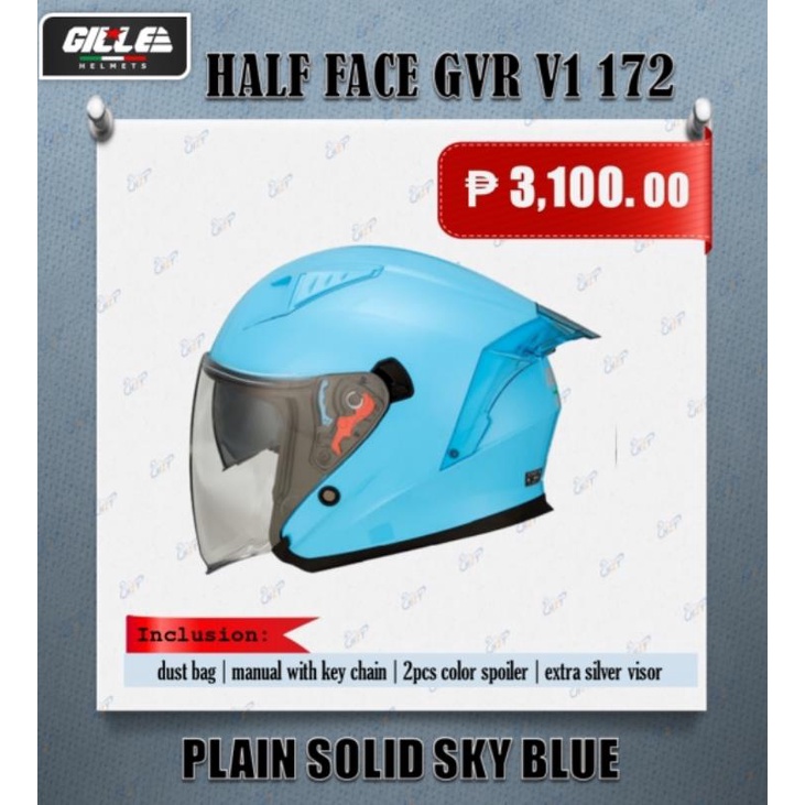 GILLE HALF FACE HELMET 172 GVRV1 PLAIN WITH FREE VISOR & SPOILER