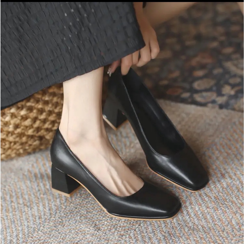 Korean Square Toe Office Work Block Heels Shoes (standard size ...