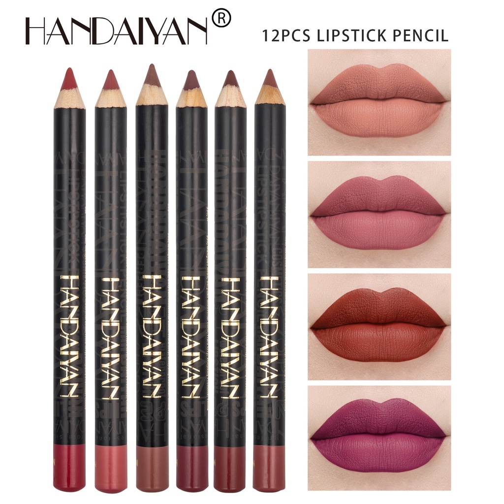 Handaiyan 12pcs Lip Liner Matte Waterproof Velvet Nude Lipstick Pencil