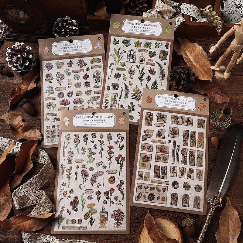 Journamm 1 Sheet Vintage Plant Stickers Planner Sticker DIY Cut ...