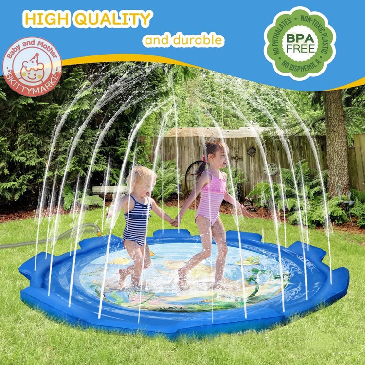 1M New Sprinkler Play Mat for Kids Round Inflatable Sprinkler Pad Water ...