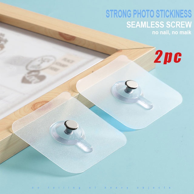 2pcs NonTrace Self Adhesive Photo Hanging Hook, Wall Hook Screw