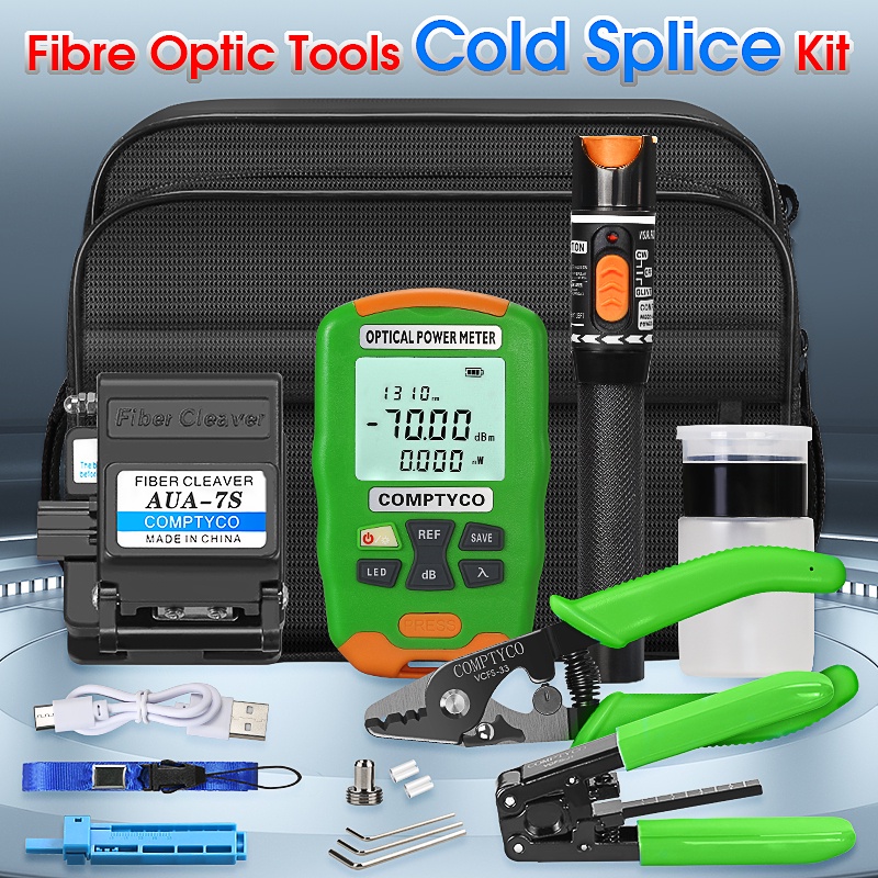 AUA-DC7 Fiber Optic FTTH Tool Bag Kit with AUA-7S Fiber Cleaver Optical ...