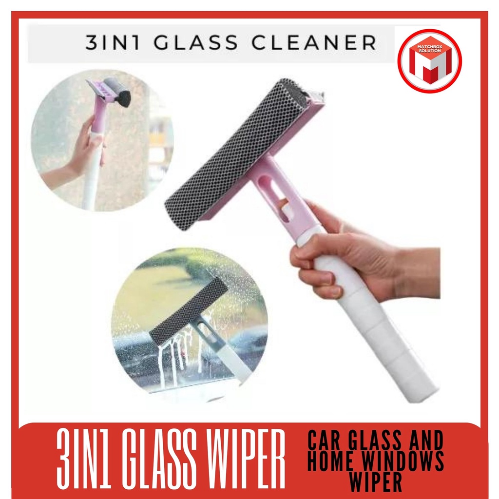 Original 3in1 Car Glass And Home Windows Wiper Squeegee Multipurpose Cleaner  With Spray