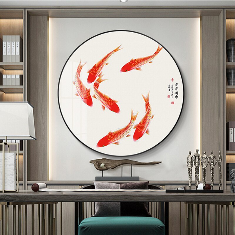 Nine Fish Lucky charm House Decorative Flower Chinese Wall Art Canvas ...