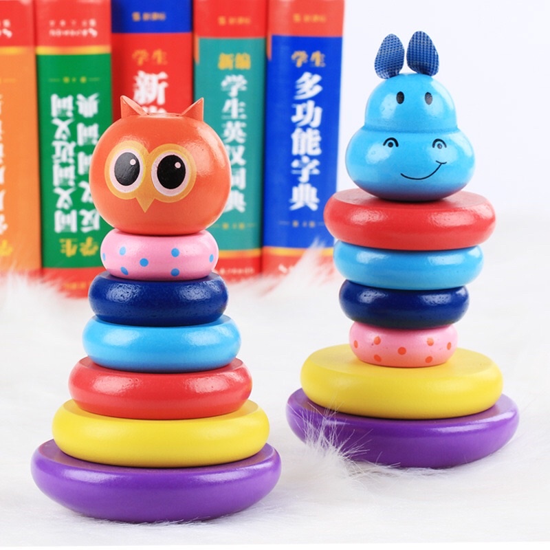 Wooden Stackable Rings Roly-Poly Toy for Early Development and Sorting ...