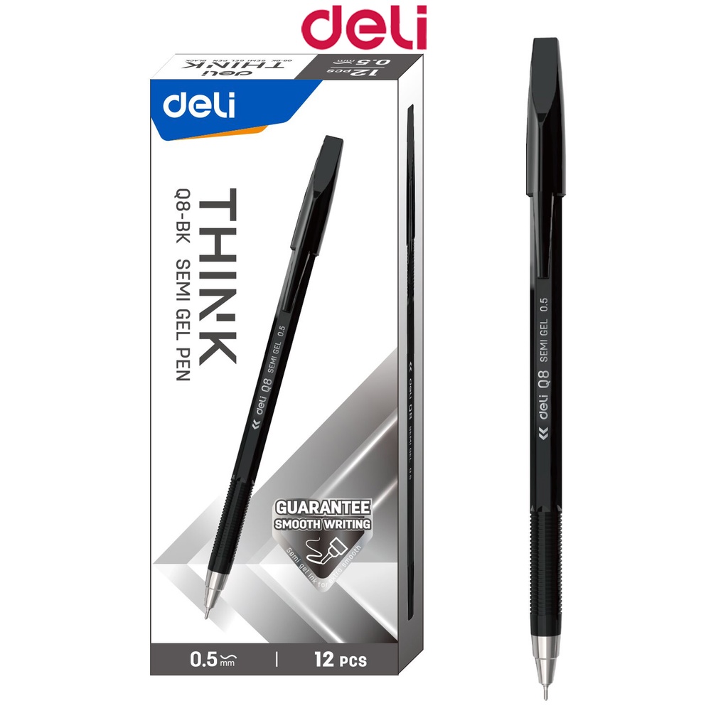 Deli 12 Pcs Black Gel Pen 0.5mm Ballpen Signature Carbon Ink Pen Office ...