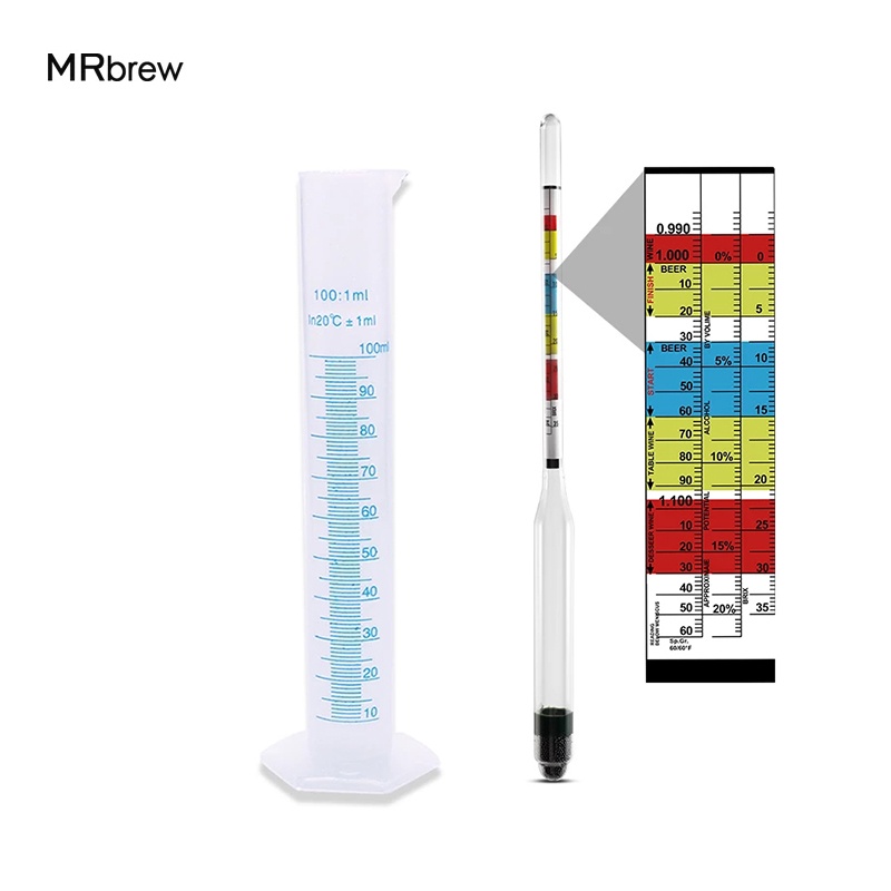 Hydrometer Tester & 100ml Measuring Bottle,Triple Scale Hydrometer For Wine, Beer, Mead and Komb