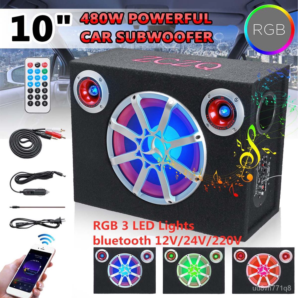 10Inch Car Active Audio Subwoofer Speaker bluetooth 3 LED Lights Power