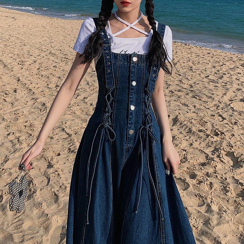 jumper dress Denim suspender skirt dress women s retro slim summer dress student waist long section age reducing A line Shopee Philippines