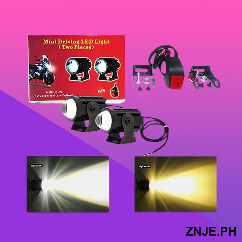 A Pair Mini Motorcycle Driving Light LED Waterproof White Yellow Double