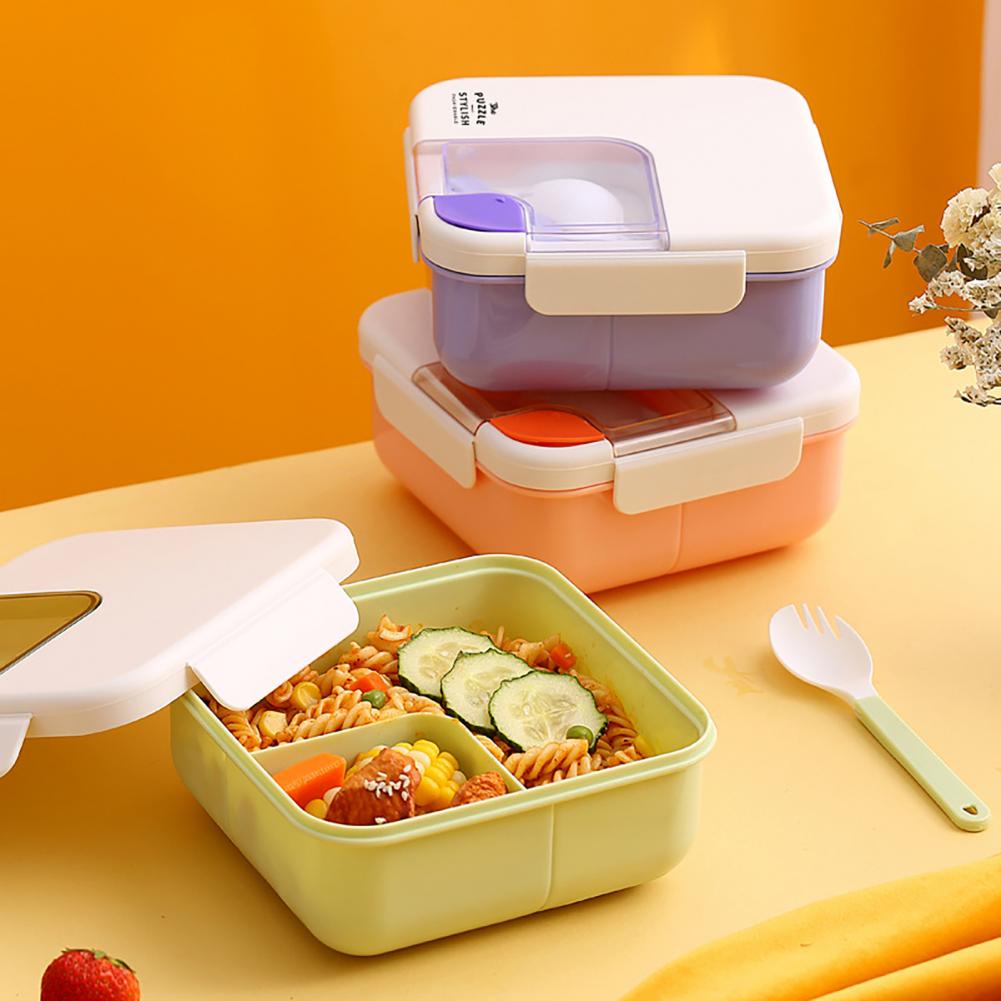 1 Set Grid Lunch Box Useful 3 Colors with Spoon Portable Grid Food Box ...