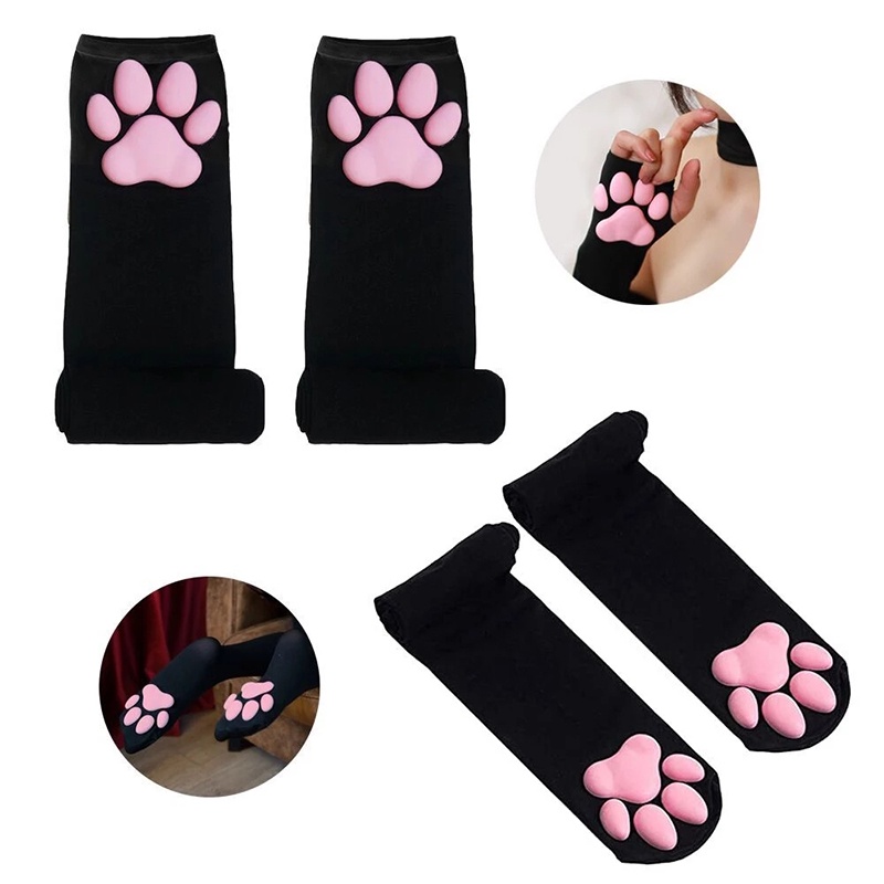 Cute Cat Paw Mittens Gloves Stockings Cosplay Kawaii Soft Thigh High