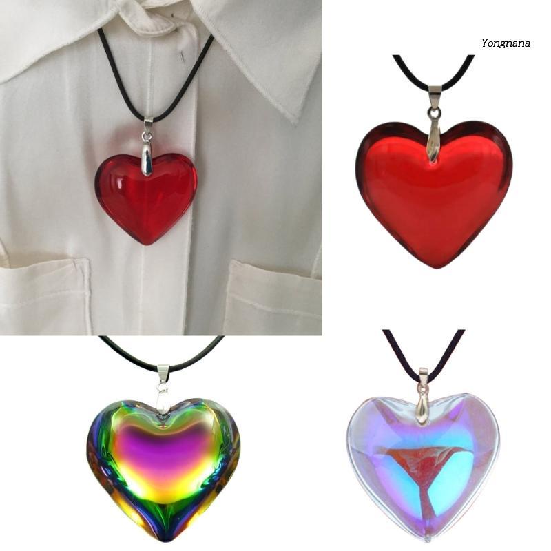 【CH*】 Glass Heart Pendant Necklace Colorful Heart Pendant Black Rope
