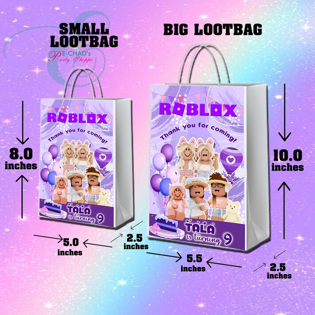 Roblox Purple Girl Version Theme Customize Lootbag Paper Bag 10pcs