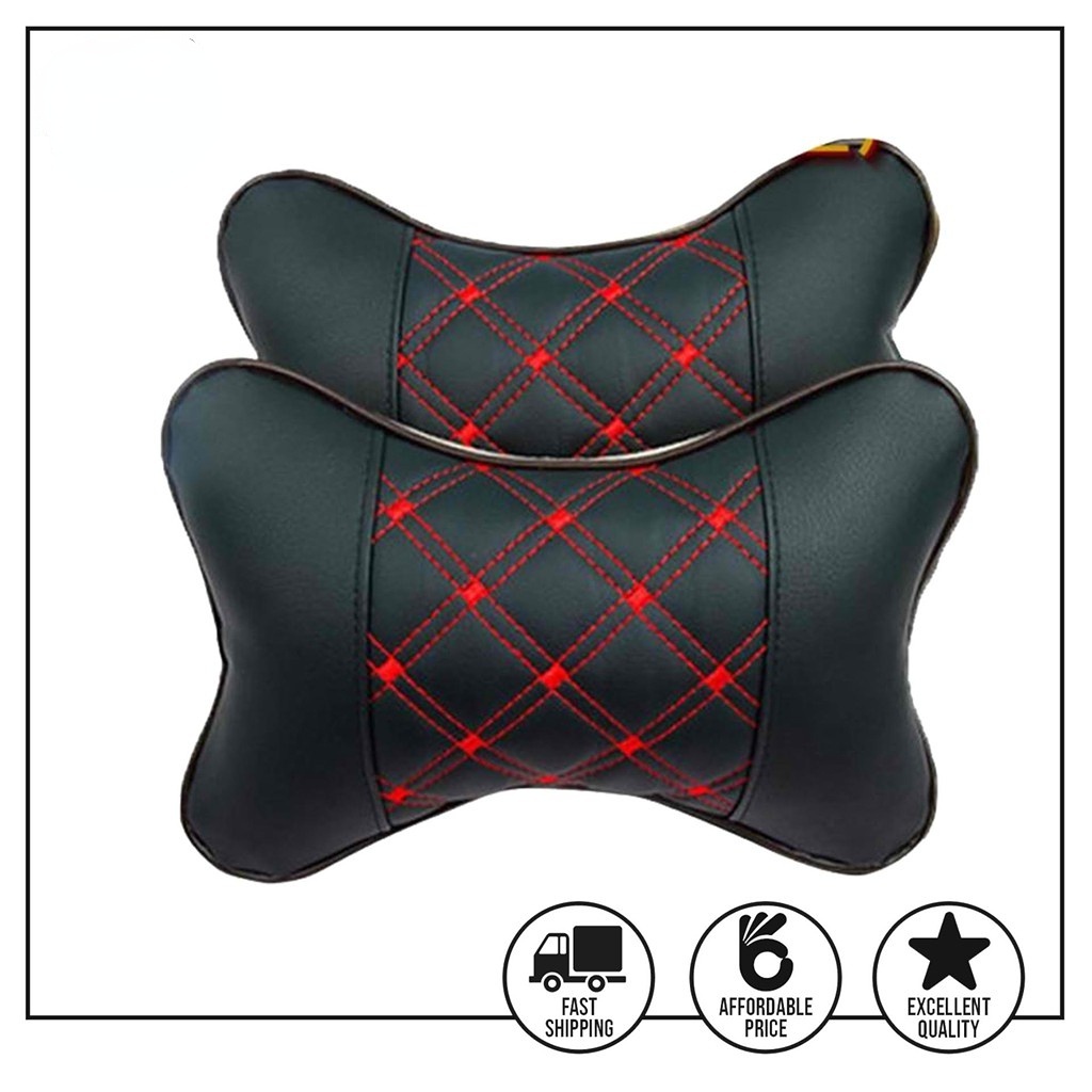 Car Headrest Neck Pillow Breathable Leather Auto Cushion Memory Cotton