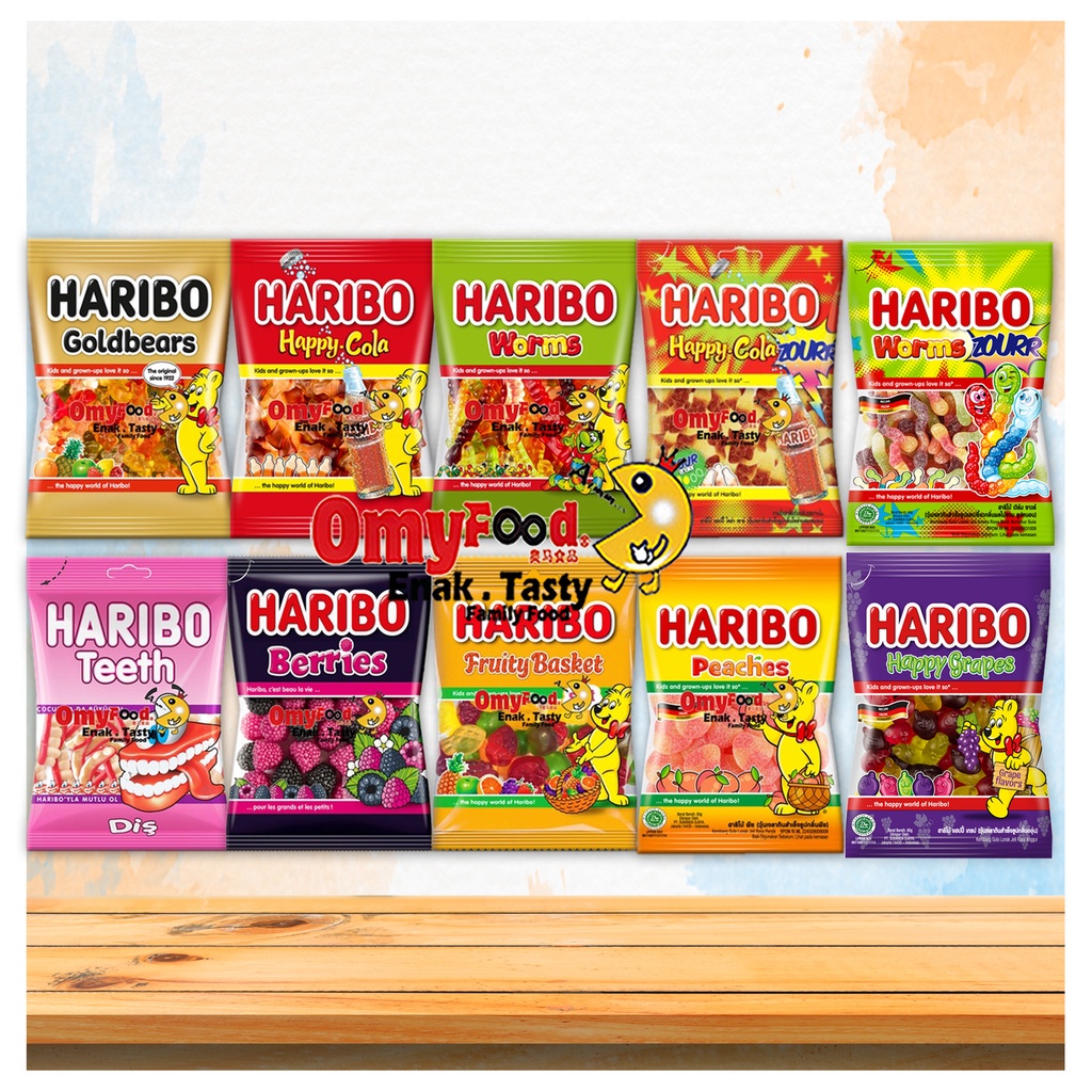 80g Haribo Chewy Gummy[GoldenBears/Happy Cola Zourr/Worms/Teeth/Berries ...