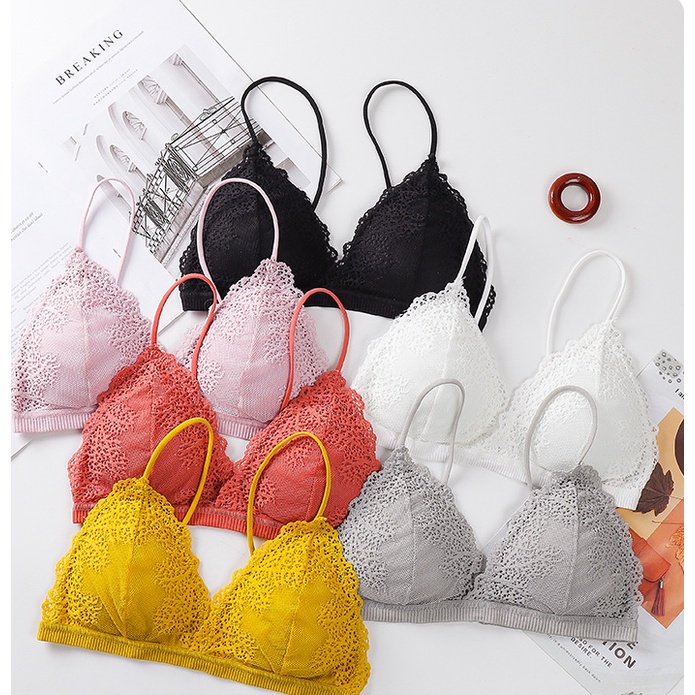 M22 rimless sexy flower lace bra with soft beautiful spaghetti straps Thin frameless female