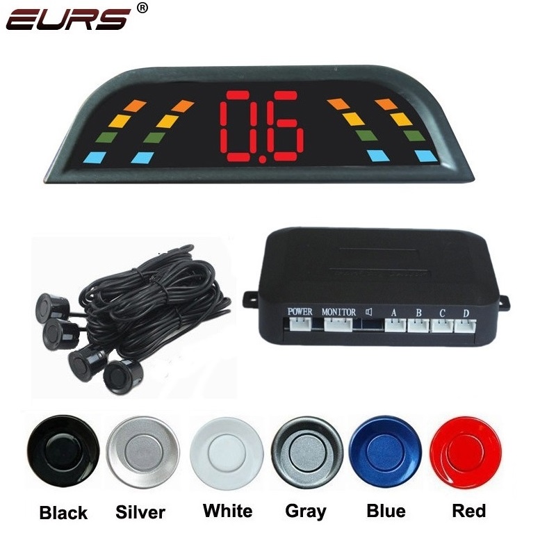 Eurs Car Led Parking Sensor Kit Parktronic 4 Sensors Auto Visual Reverse Assistance Built In 4715